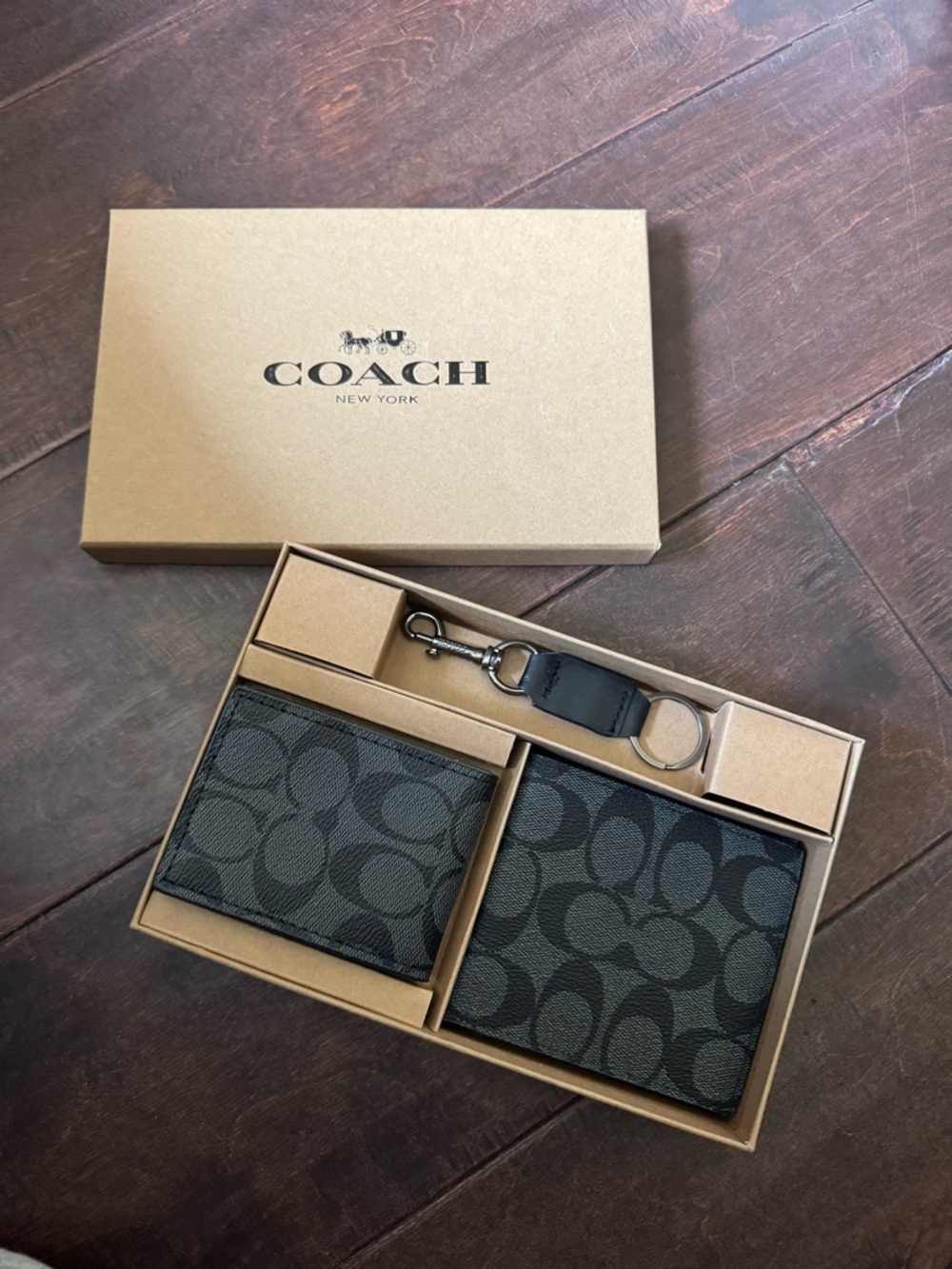 Coach Men's Signature Canvas Wallet & Card Holder Set in Black/Charcoal